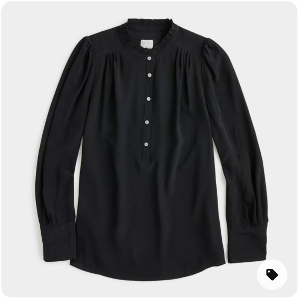 NWT HATCH X J.Crew | Ruffle Silk Popover Shirt | Black | Size XS/S